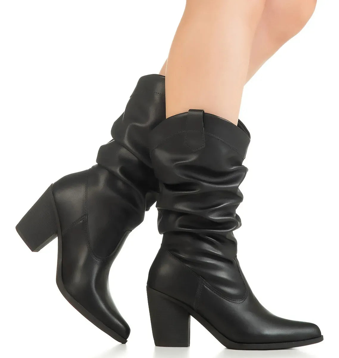 Bota Feminina Bend Slouch médio Salto Alto Conforto