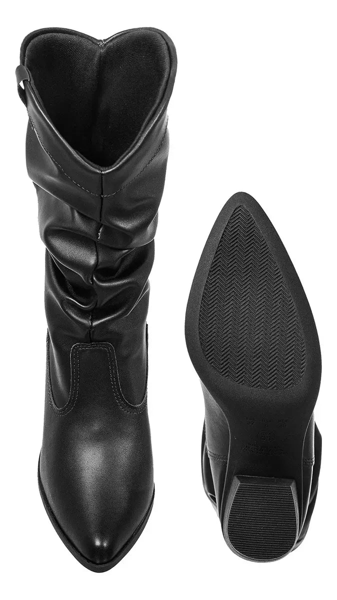 Bota Feminina Bend Slouch médio Salto Alto Conforto