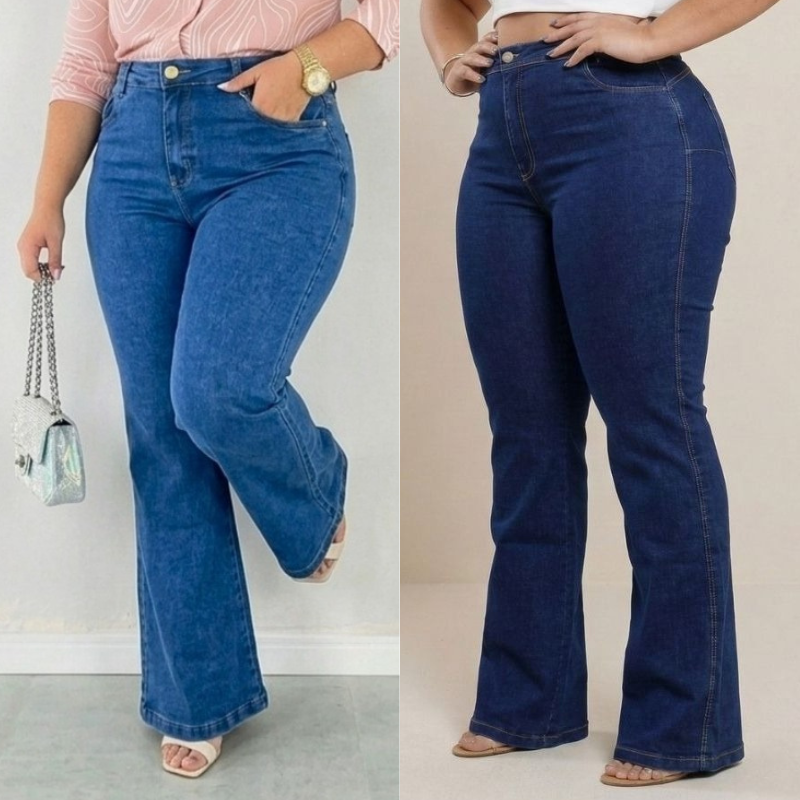 Calça Jeans Flare Plus Size — Modela e Valoriza Suas Curvas