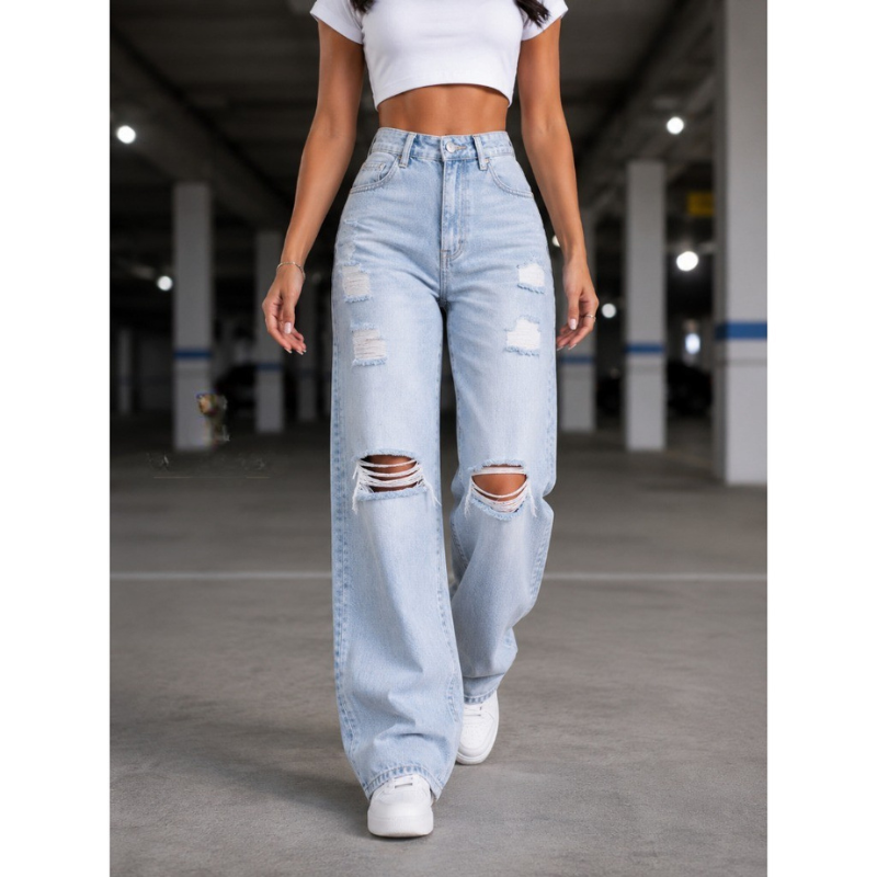 Calça Wide Leg Jeans — Cós Alto Estruturado