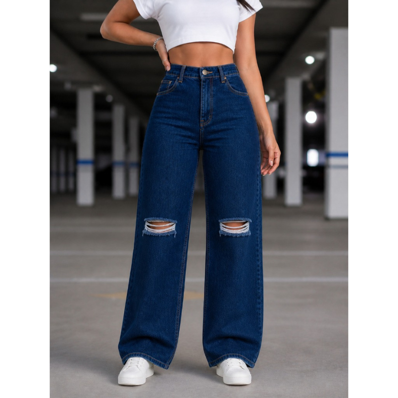 Calça Wide Leg Jeans — Cós Alto Estruturado