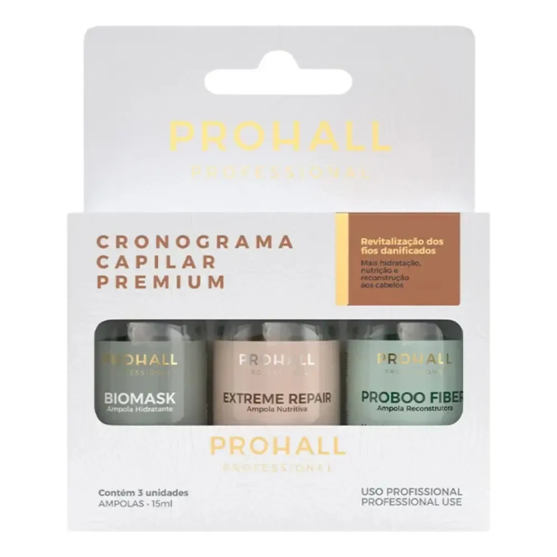 Kit 3 Ampolas Cronograma Tratamento Capilar Premium - Hidratação, Nutrição e Reconstrução