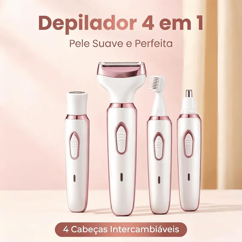 Depilador Elétrico Feminino 4 em 1 — USB, Sem Fio, Lâmina Inox