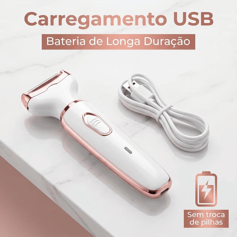 Depilador Elétrico Feminino 4 em 1 — USB, Sem Fio, Lâmina Inox