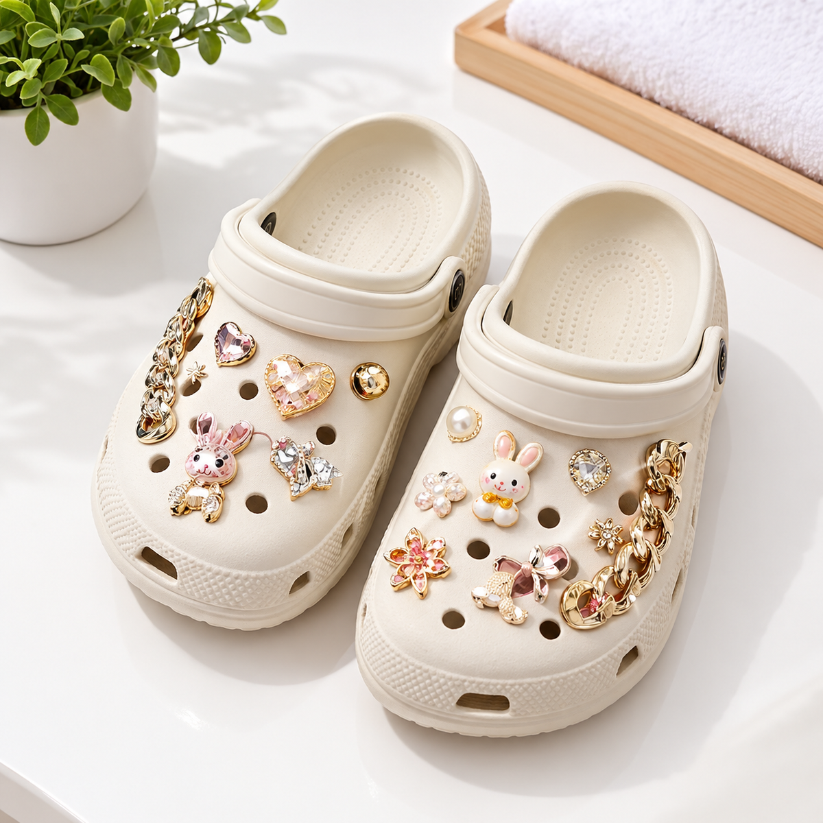 Babuche Feminino com 10 Charms Decorativos