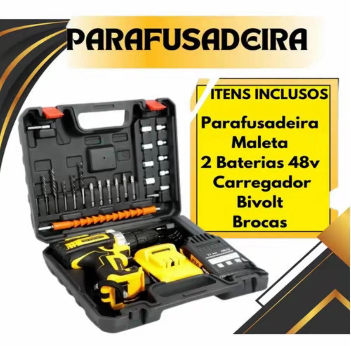 Furadeira e Parafusadeira Sem Fio 48V com 2 Baterias