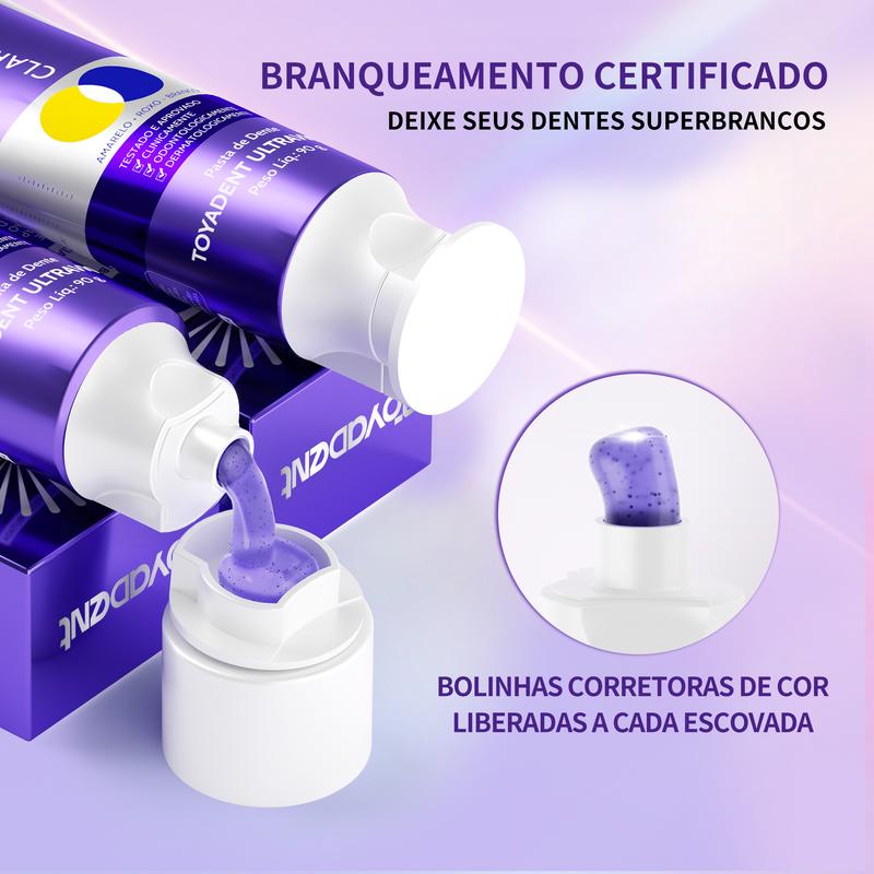 Pasta Dental Clareadora Roxa — Neutraliza o Amarelado dos Dentes
