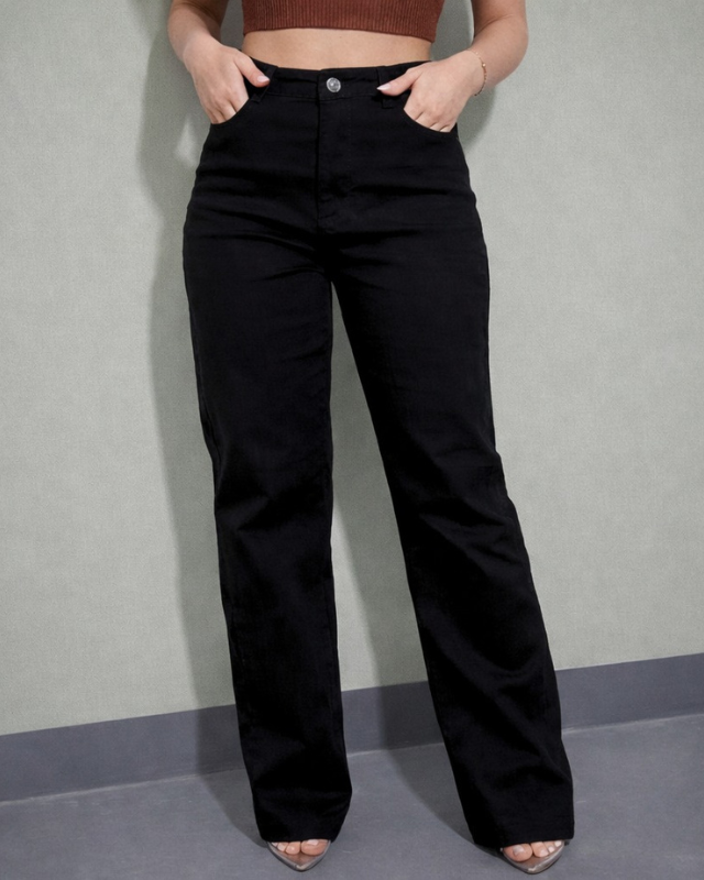 Calça Wide Leg Jeans — Cós Alto Estruturado