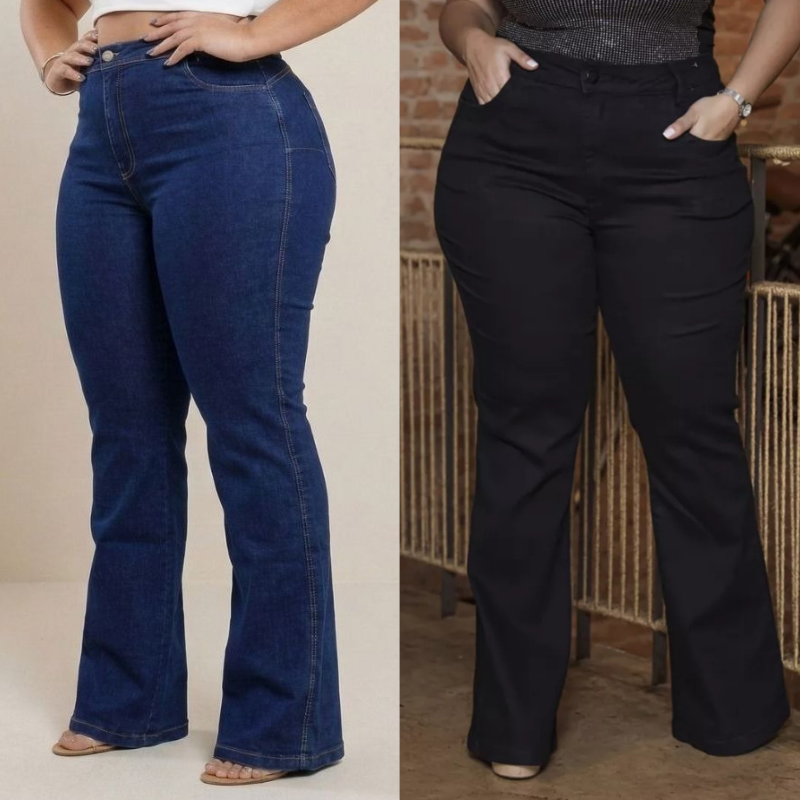 Calça Jeans Flare Plus Size — Modela e Valoriza Suas Curvas