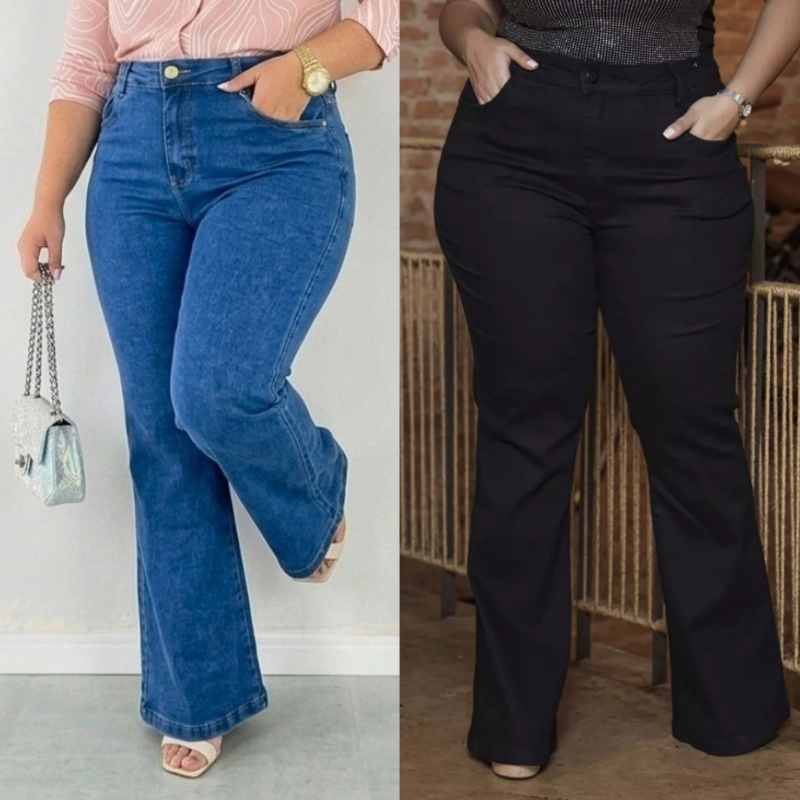 Calça Jeans Flare Plus Size — Modela e Valoriza Suas Curvas