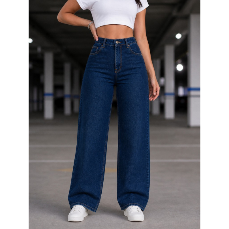 Calça Wide Leg Jeans — Cós Alto Estruturado