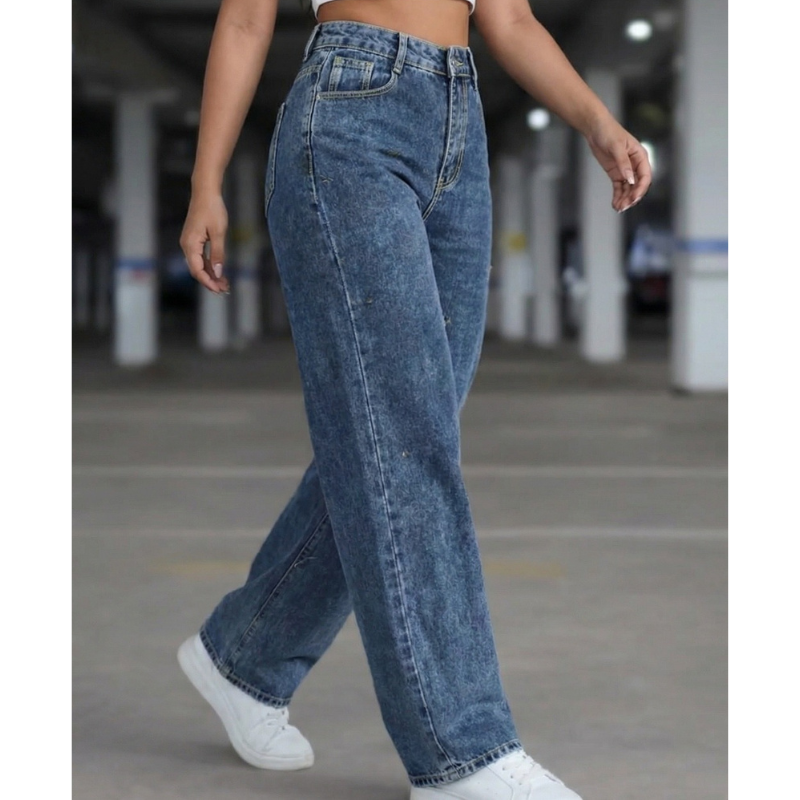 Calça Wide Leg Jeans — Cós Alto Estruturado