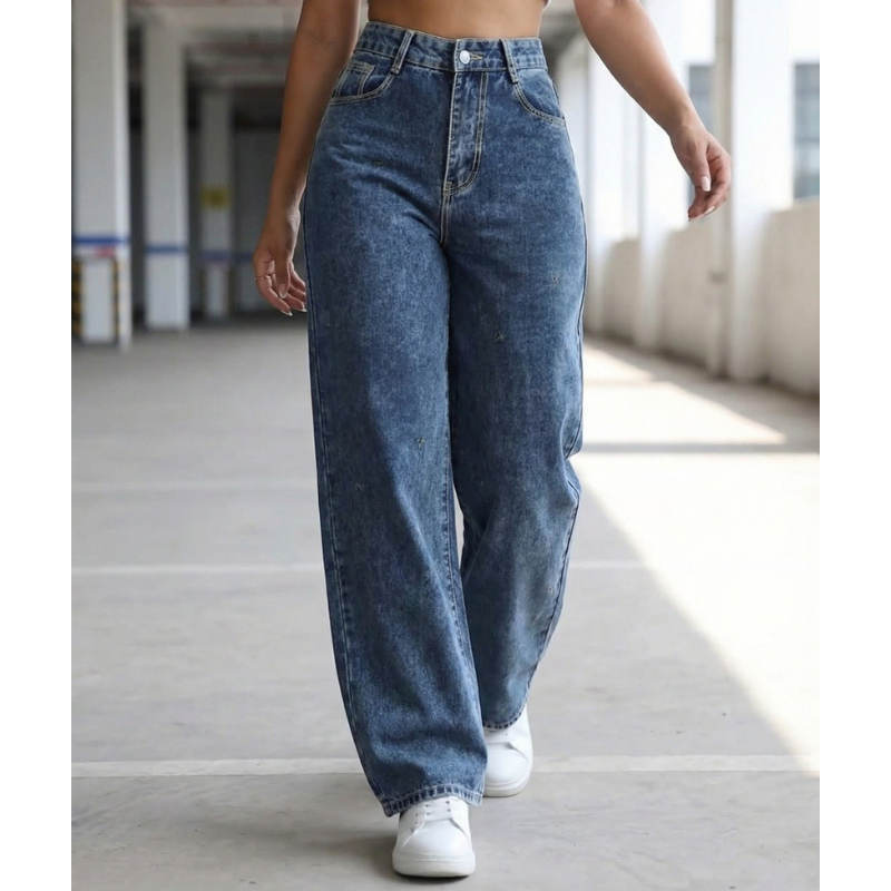 Calça Wide Leg Jeans — Cós Alto Estruturado