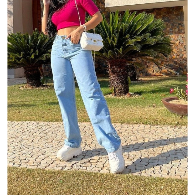 Calça Wide Leg Jeans — Cós Alto Estruturado