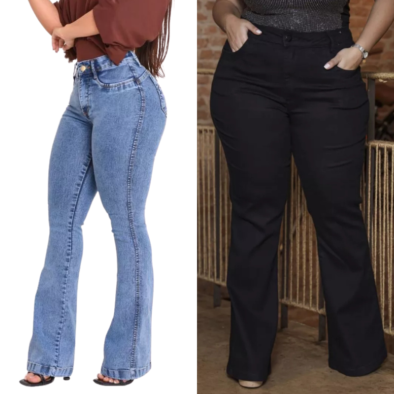Calça Jeans Flare Plus Size — Modela e Valoriza Suas Curvas