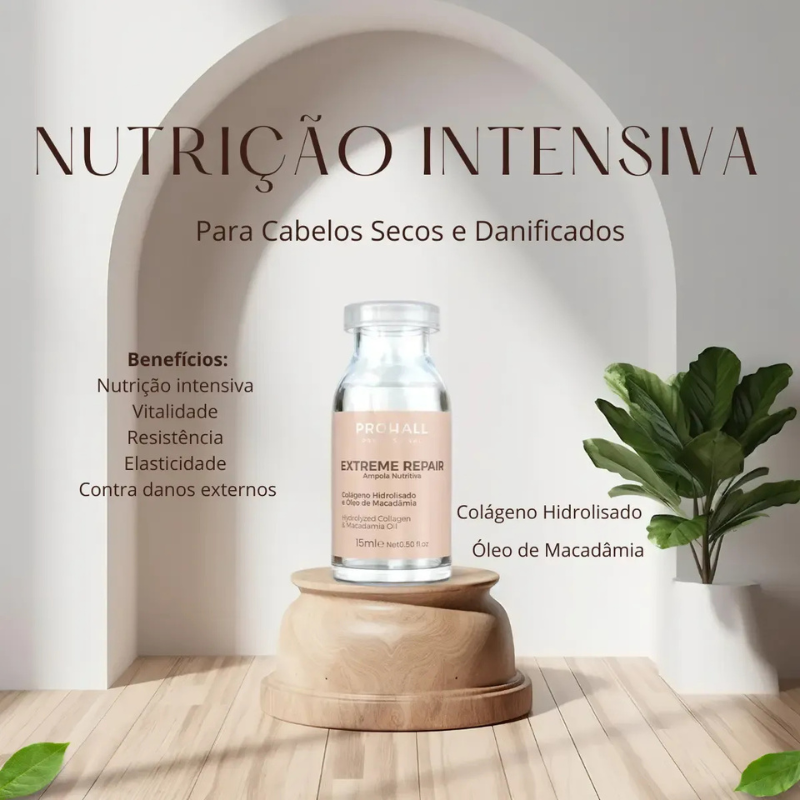 Kit 3 Ampolas Cronograma Tratamento Capilar Premium - Hidratação, Nutrição e Reconstrução