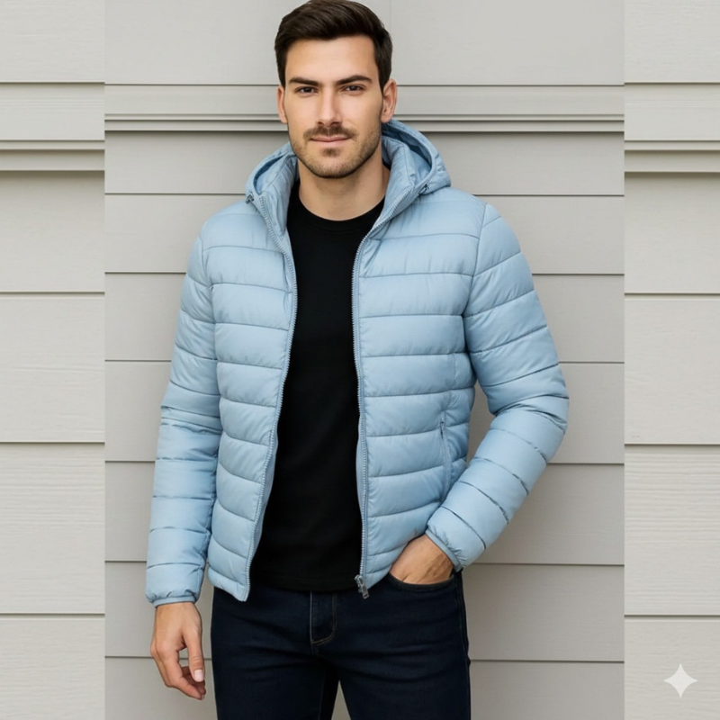 Jaqueta Puffer Bobojaco Azul Claro Impermeável Masculino e Feminino