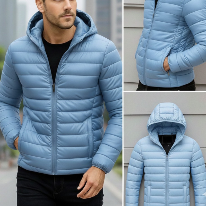 Jaqueta Puffer Bobojaco Azul Claro Impermeável Masculino e Feminino
