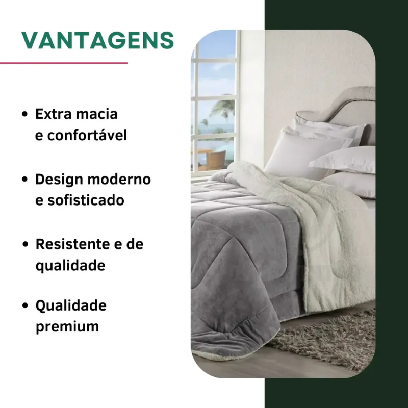Coberdrom Sherpa Dupla Face — Aveludado por Fora, Quentinho por Dentro | Solteiro ao King