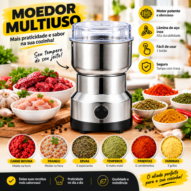 Moedor Elétrico Multiuso em Aço Inoxidável